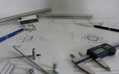 Izometria rysunek techniczny z przyrządami pomiarowymi, długopisem i elementami konstrukcyjnymi.